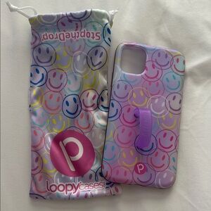 Loopy Case Lavender Multicolor Smiley iPhone Case with Purple Grip Loop